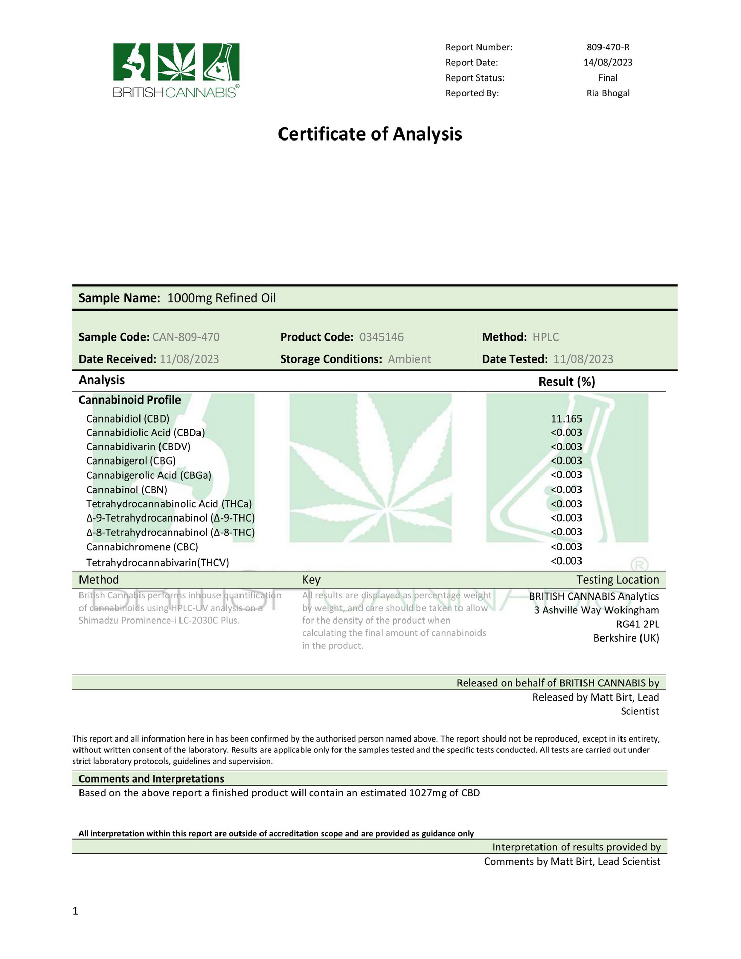 Hempura 1000mg CBD Broad Spectrum Oil Refined with terpenes - 10ml